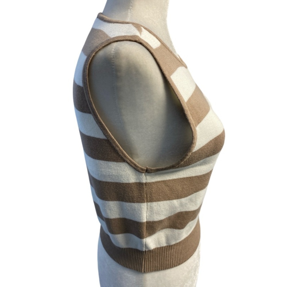 Dynamite Tan Ivory Striped Crewneck Tank Top Size Xl Knit Stretch Cropped - Picture 7 of 16
